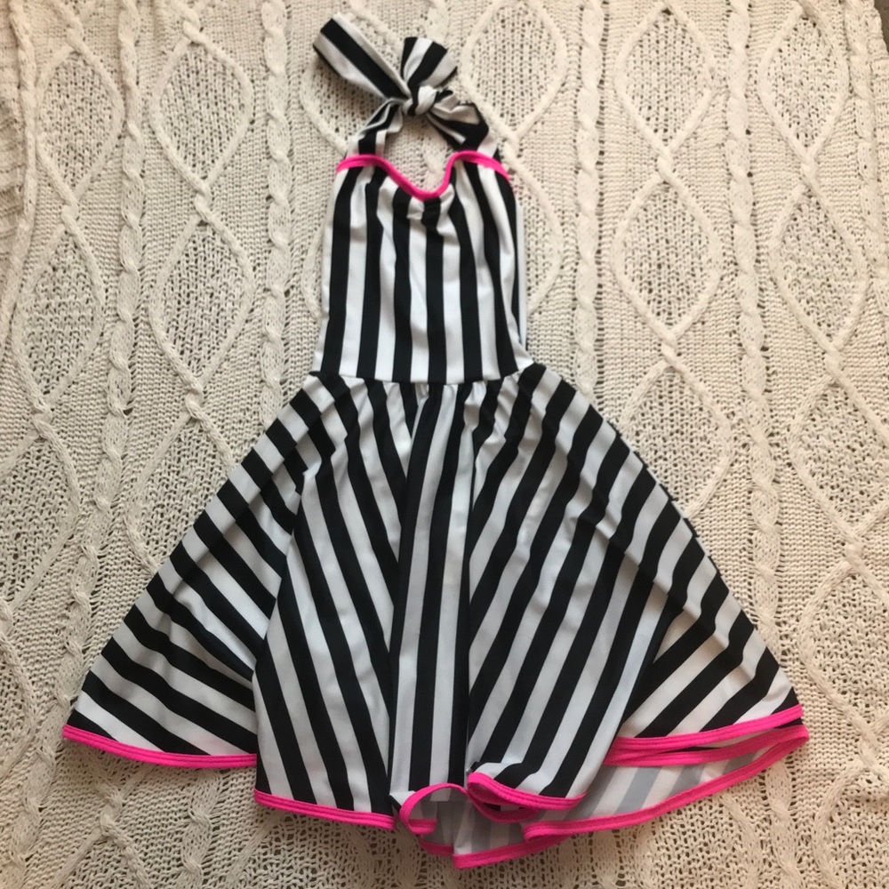 Halter neck striped with pink trim retro dance dress